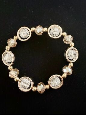 Gold-Tone Crystal Bead Stretch Bracelet - Elegant Sparkle